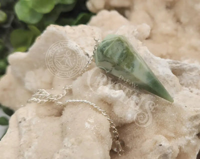 Serpentine Gemstone Pendulum With Silver Color Chain Meditation - Self Care