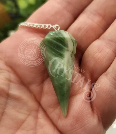 Serpentine Gemstone Pendulum With Silver Color Chain Meditation - Self Care