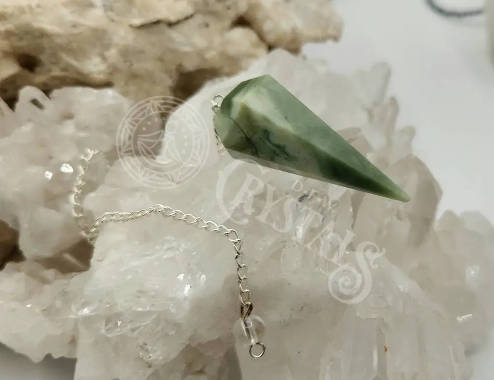 Serpentine Gemstone Pendulum With Silver Color Chain Meditation - Self Care