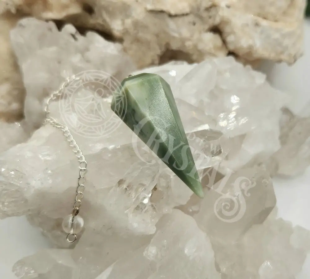 Serpentine Gemstone Pendulum With Silver Color Chain Meditation - Self Care