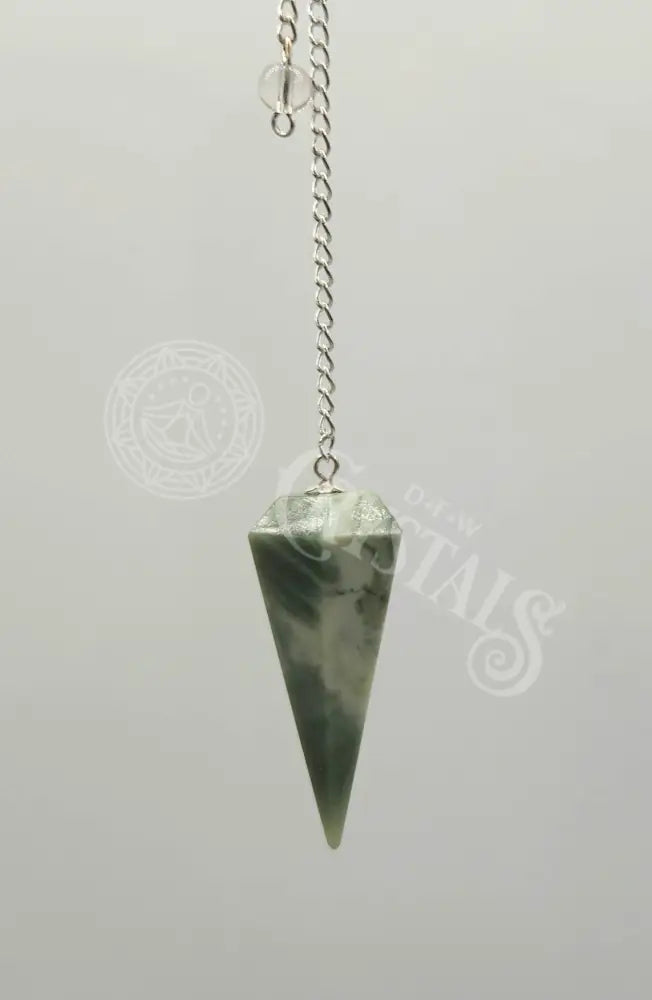 Serpentine Gemstone Pendulum With Silver Color Chain Meditation - Self Care