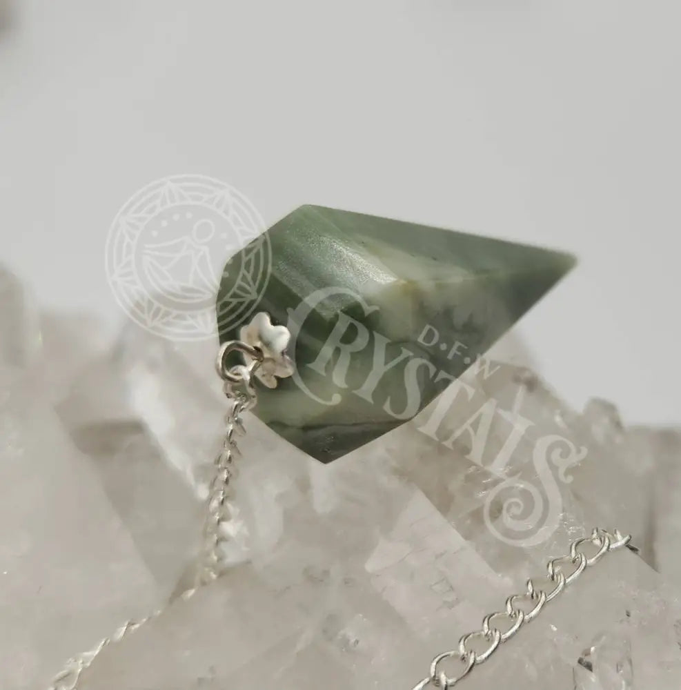 Serpentine Gemstone Pendulum With Silver Color Chain Meditation - Self Care