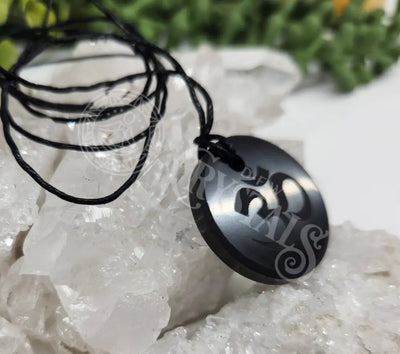 Shungite Pendant Engraved With Om Necklace Jewelry -