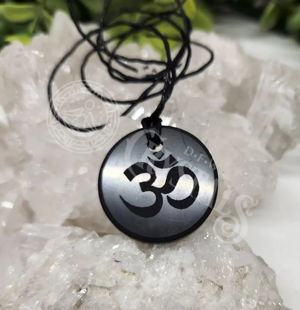 Shungite Pendant Engraved With Om Necklace Jewelry -