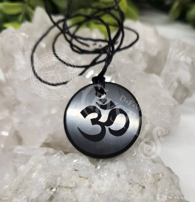 Shungite Pendant Engraved With Om Necklace Jewelry -