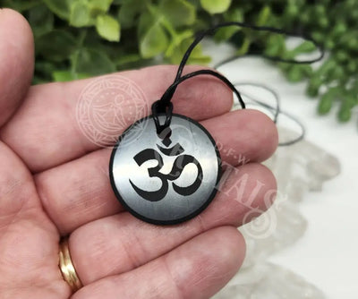 Shungite Pendant Engraved With Om Necklace Jewelry -