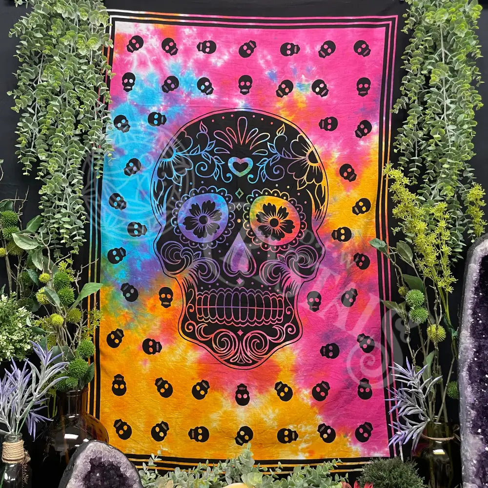 Tapestry - Multi Color Skull 30 X 40 Meditation Tools Tapestries