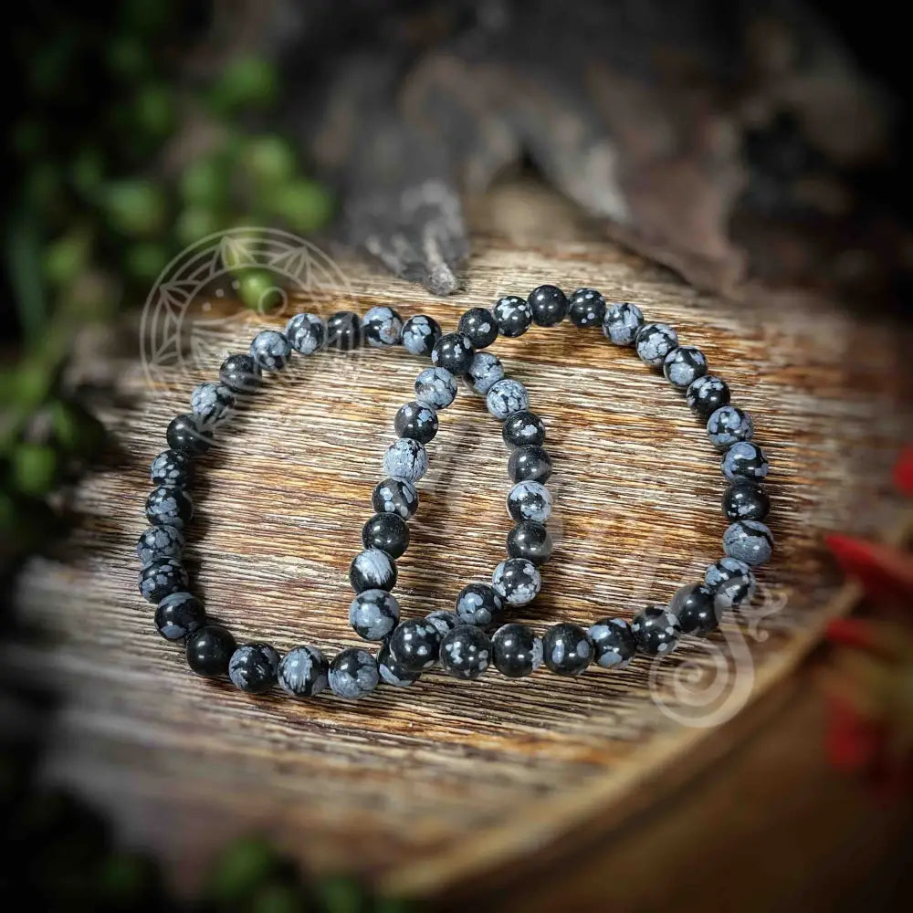 Bracelet - Snowflake Obsidian 6Mm Crystals