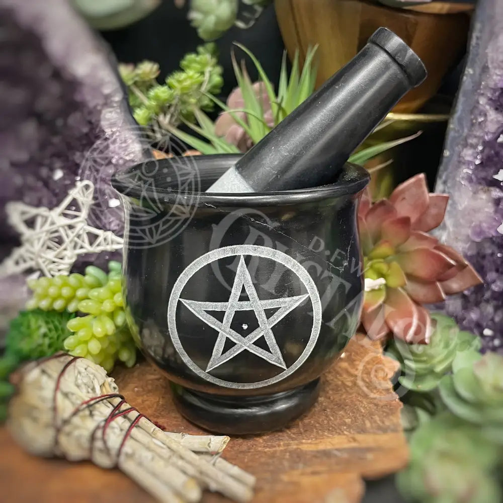 Mortar & Pestle - Soapstone Pentacle Black