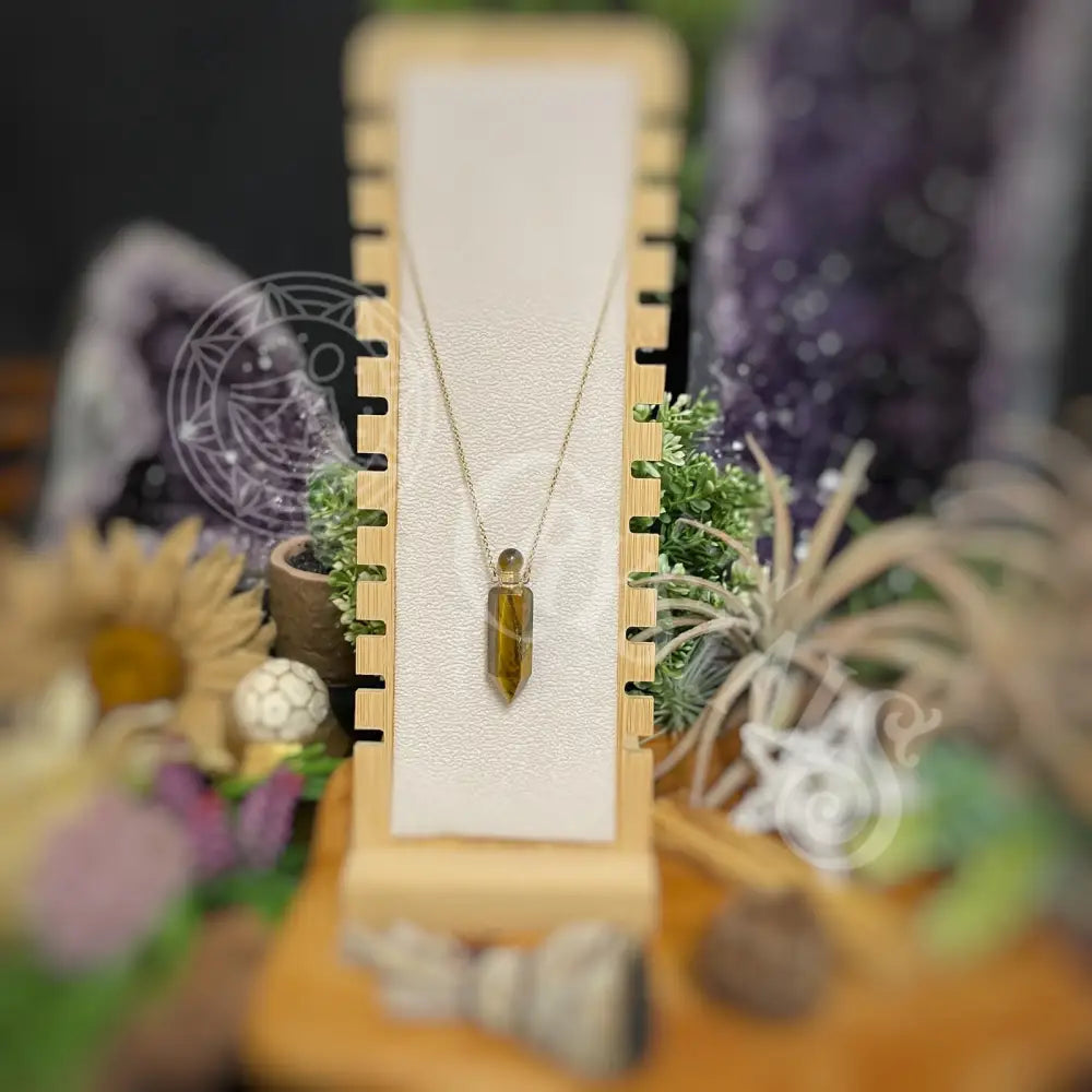 Necklace - Gemstone Point Pendant Perfume Bottle Tiger Eye Jewelry With