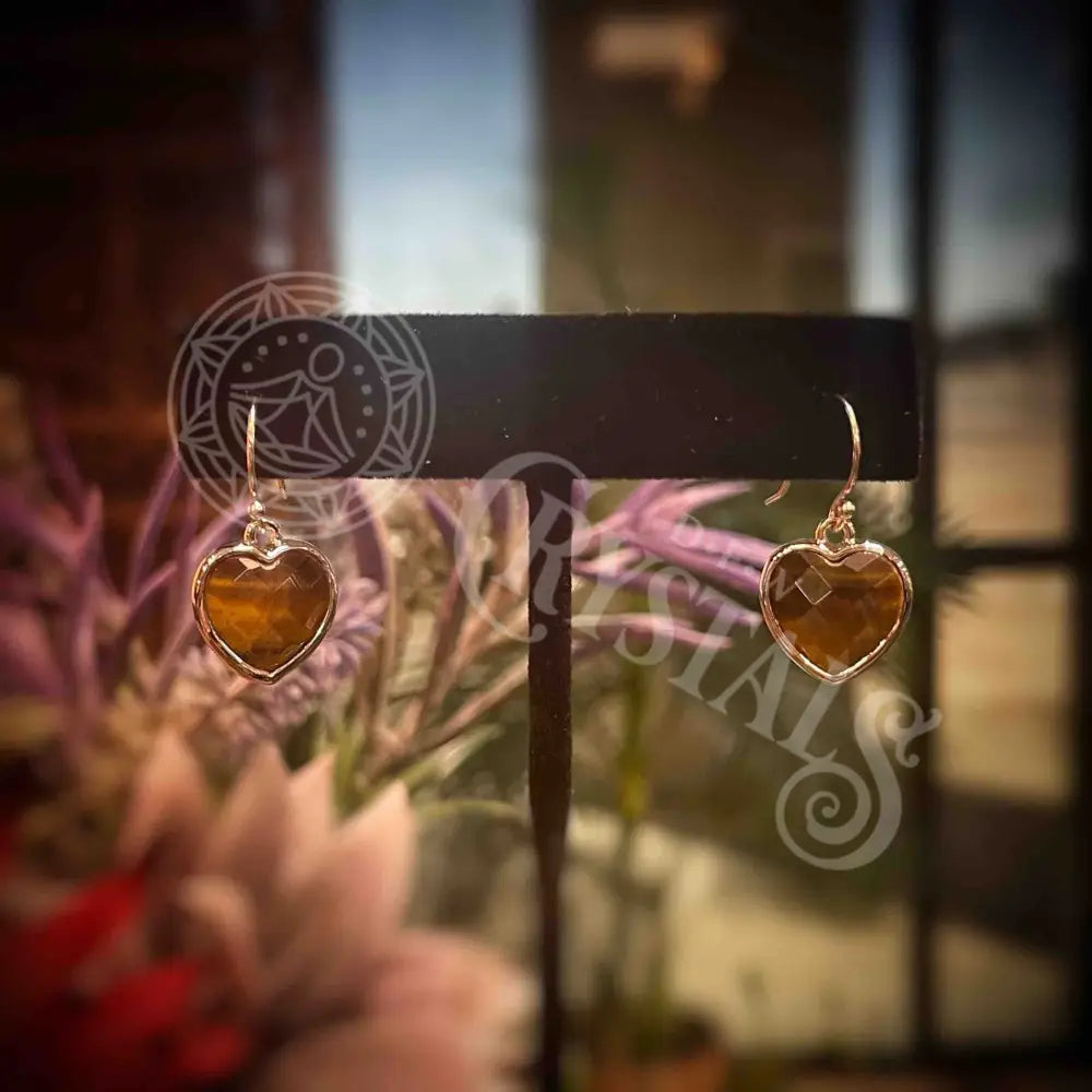 Tiger Eye - Sterling Silver Heart Drop Earrings Jewelry