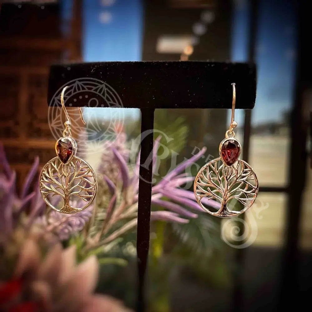 Tree Of Life Garnet - Earrings Jewelry