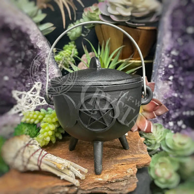 Cauldron - Cast Iron 4.5 Triple Moon W/ Pentacle