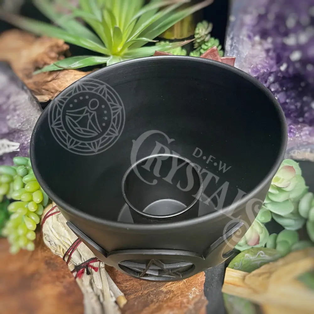 Smudge Pot - Metal Triple Moon W/ Pentacle Large