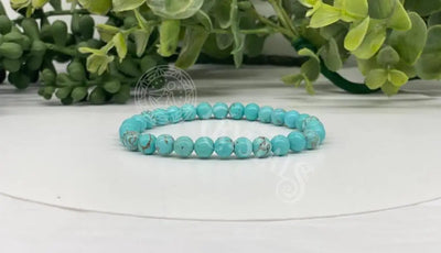 Turquoise Stretchable Bracelet 6Mm Beads Crystals -