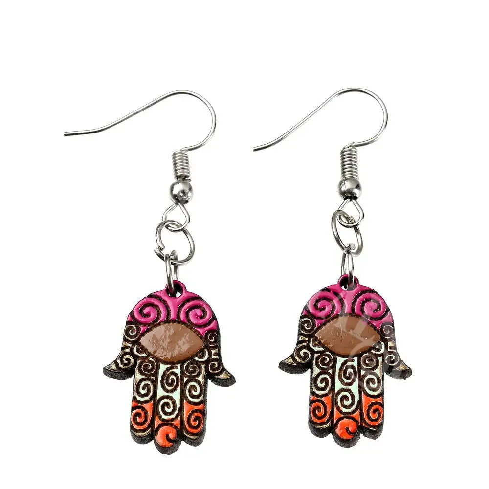 Wood Hamsa Earrings Jewelry -