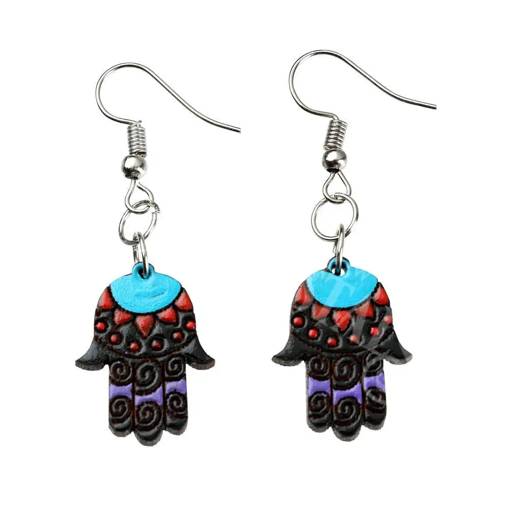 Wood Hamsa Earrings Jewelry -