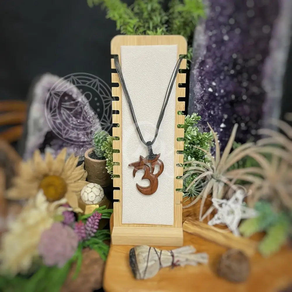 Necklace - Wood Om W/ Black Cord Jewelry With Pendant